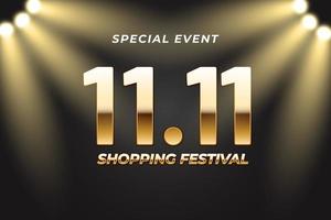 11.11 bannière de vente du festival de shopping avec élément en or vecteur