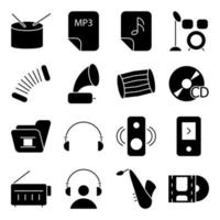 pack d'icônes solides d'instruments de musique vecteur