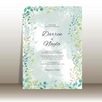 modèle d'invitation de mariage élégant avec des feuilles d'aquarelle vecteur