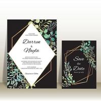 modèle d'invitation de mariage élégant avec des feuilles d'aquarelle vecteur