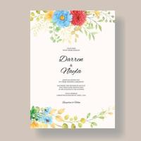 beau modèle de carte d'invitation de mariage aquarelle floral vecteur