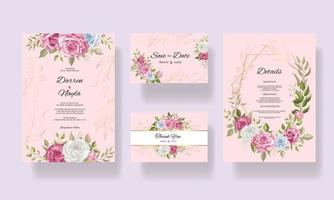 carte d'invitation de mariage floral de luxe et élégante vecteur