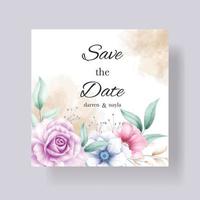 carte d'invitation de mariage floral aquarelle élégante et luxueuse vecteur