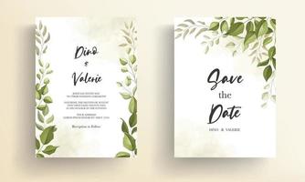 belle carte d'invitation de mariage avec décoration de feuilles vecteur
