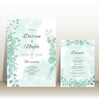 modèle d'invitation de mariage élégant avec des feuilles d'aquarelle vecteur