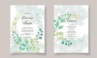 modèle d'invitation de mariage élégant avec des feuilles d'aquarelle vecteur