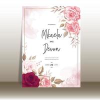 carte d'invitation de mariage élégante avec de belles roses marron vecteur