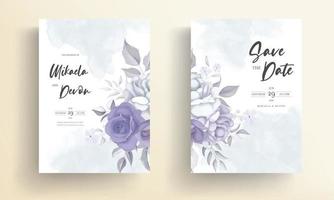 belle carte d'invitation de mariage avec décoration de fleurs violettes vecteur