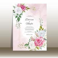 invitation de mariage floral avec une belle fleur et des feuilles vecteur