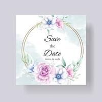 carte d'invitation de mariage floral aquarelle élégante et luxueuse vecteur