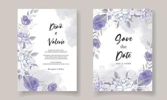 belle carte d'invitation de mariage avec décoration de fleurs violettes vecteur