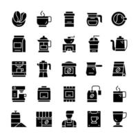 ensemble d'icônes de café avec style glyphe. vecteur