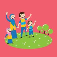 famille musulmane heureuse dans l'illustration plate du parc vecteur
