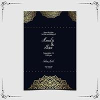 fond orné de mandala or de luxe pour invitation de mariage vecteur