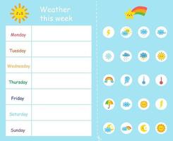 météo cette semaine modèle pour les enfants. carte météo. vecteur