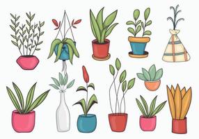ensemble d'illustrations de plantes en pot colorées dessinées à la main vecteur