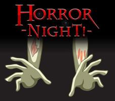 logo de texte de nuit d'horreur avec des mains de cadavre vecteur