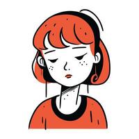 illustration de une fille avec une triste expression sur sa affronter. vecteur