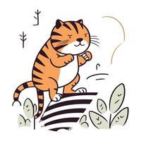 mignonne dessin animé tigre permanent dans le jardin. vecteur illustration pour votre conception