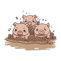 vecteur illustration de mignonne peu les cochons dans le boue sur une blanc Contexte