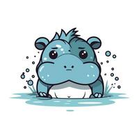 mignonne hippopotame dans l'eau. dessin animé vecteur illustration isolé sur blanc Contexte.