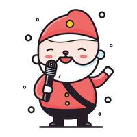 mignonne dessin animé Père Noël claus avec microphone. vecteur illustration.