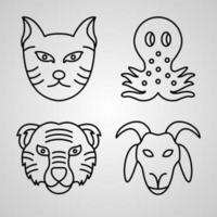 ensemble simple d'icônes de ligne vectorielle d'animaux vecteur