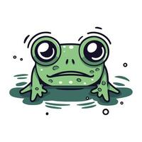 grenouille vecteur illustration. mignonne dessin animé vert grenouille avec triste yeux.