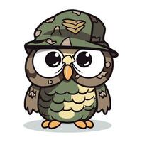 hibou dans armée uniforme dessin animé mascotte personnage vecteur illustration