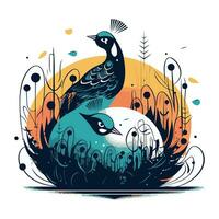 paon dans le herbe. oiseau dans le la nature. vecteur illustration.