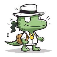 mignonne crocodile dans une chapeau et avec une or médaille. vecteur