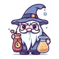 dessin animé illustration de mignonne sorcier avec la magie potion. vecteur illustration.