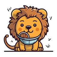 mignonne Lion avec la glace crème. vecteur illustration dans dessin animé style.