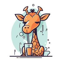 mignonne girafe en buvant jus. vecteur illustration dans plat dessin animé style