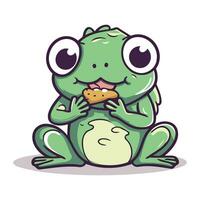 grenouille avec biscuit. mignonne dessin animé personnage. vecteur illustration.