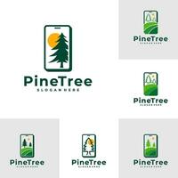 ensemble de pin arbre avec téléphone logo conception vecteur. Créatif pin arbre logo concepts modèle vecteur