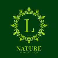 lettre l la nature frontière couronne initiale logo pour boutique spa et beauté bien-être vecteur