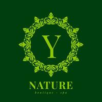 lettre y la nature frontière couronne initiale logo pour boutique spa et beauté bien-être vecteur