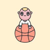 dessin animé mignon bébé avec basket-ball. style kawaii. vecteur