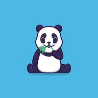 panda mignon mangeant des feuilles de bambou vecteur