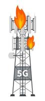 La tour de la station de base du mât 5g en feu vecteur