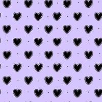 motif d'amour sans couture violet coeurs noirs mignons dessinés à la main vecteur