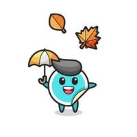 dessin animé de l'autocollant mignon tenant un parapluie en automne vecteur
