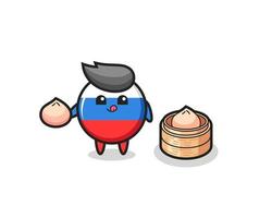 personnage mignon d'insigne de drapeau de la russie mangeant des petits pains cuits à la vapeur vecteur