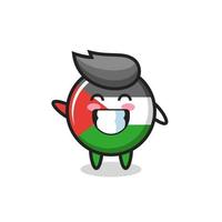 personnage de dessin animé d'insigne de drapeau de la Palestine faisant un geste de la main d'onde vecteur