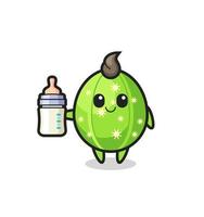 personnage de dessin animé bébé cactus avec bouteille de lait vecteur