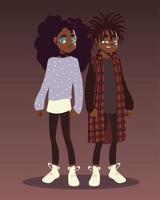 afro-américain garçon et fille jeunesse culture vêtements mode vecteur
