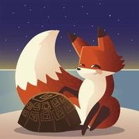 animal de dessin animé mignon renard et tortue nature sauvage vecteur