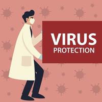 protection contre les virus covid 19 et homme médecin avec masque vectoriel