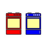 icônes de four de cuisinière rouge et bleu, cuisinière à gaz vectorielle. vecteur